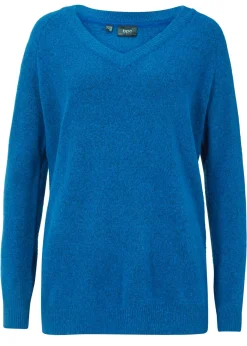 bonprix bonprix Jerséis|Ropa De Punto>Jersey de punto con cuello en V, de corte oversize Azul polar