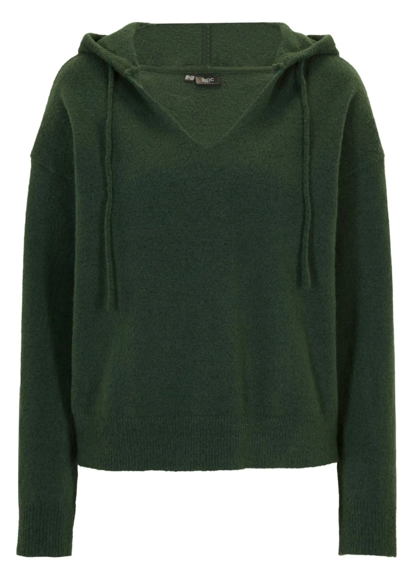 bonprix bonprix Jerséis|Ropa De Punto>Jersey de punto con escote en V y capucha Verde oscuro