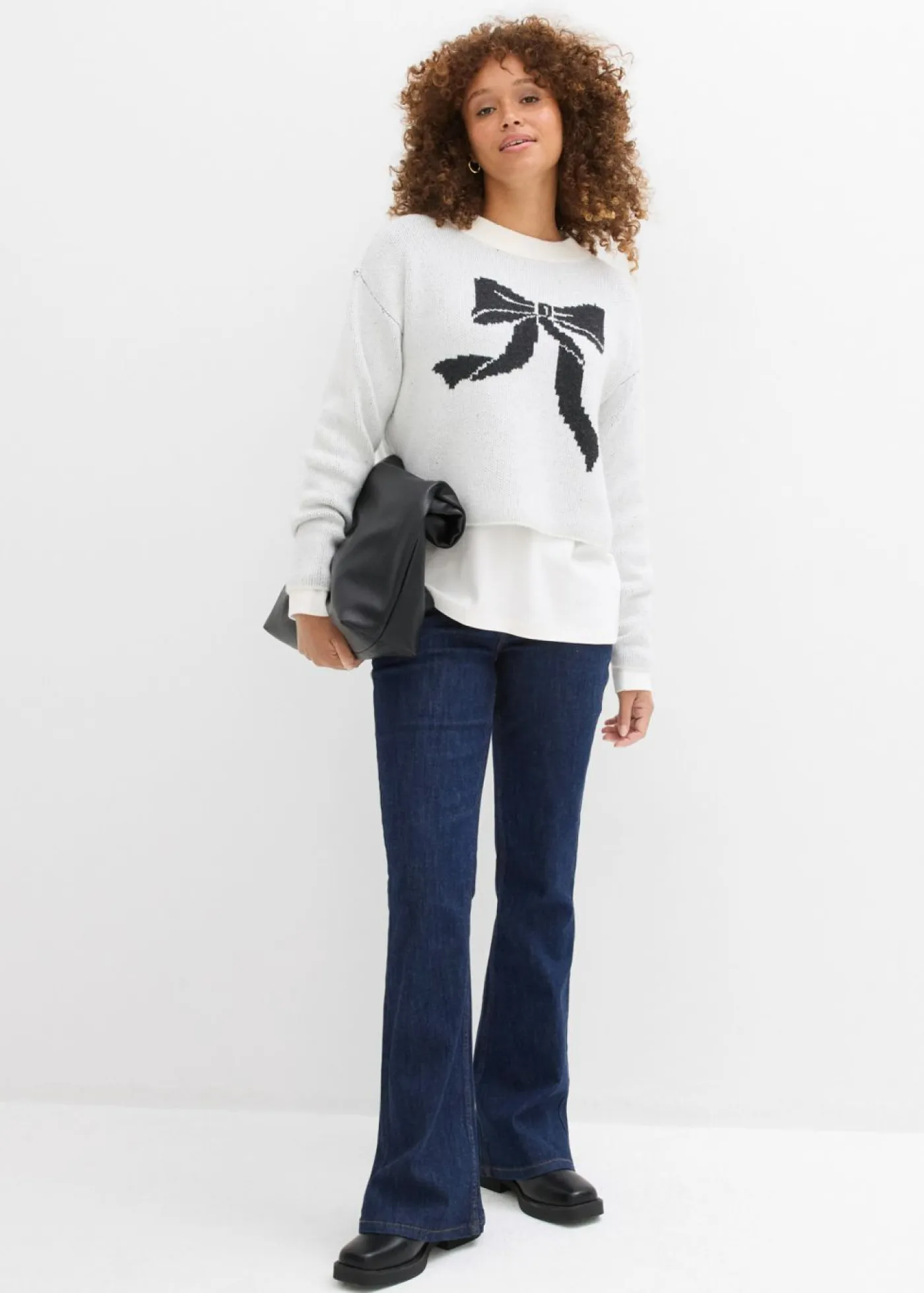 bonprix bonprix Jerséis|Ropa De Punto>Jersey de punto con lazo Blanco lana