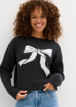bonprix bonprix Jerséis|Ropa De Punto>Jersey de punto con lazo Antracita jaspeado
