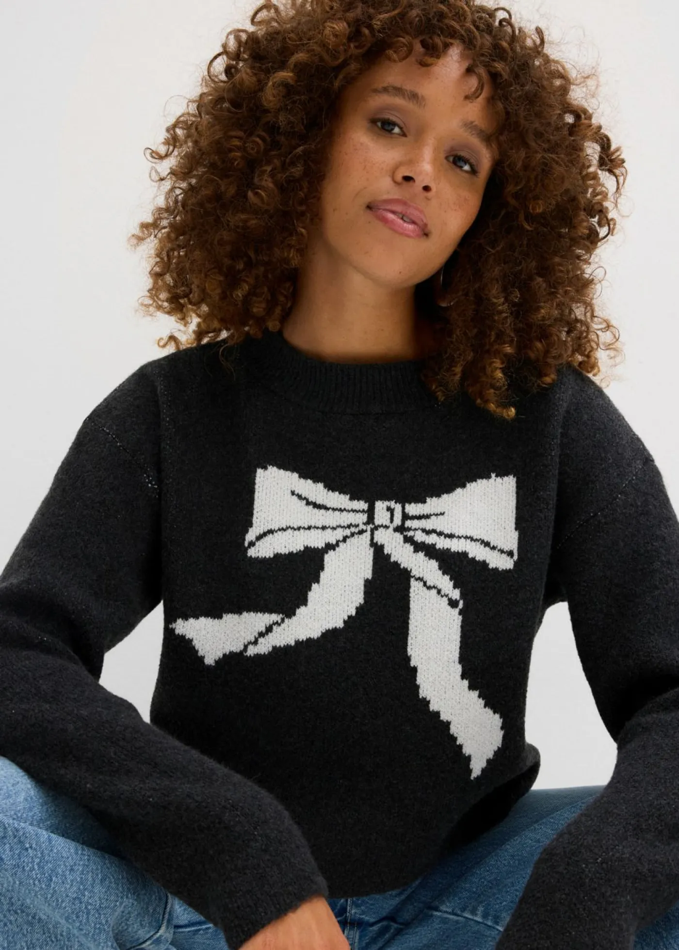 bonprix bonprix Jerséis|Ropa De Punto>Jersey de punto con lazo Antracita jaspeado