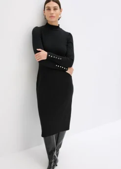 bonprix bonprix Vestidos>Jersey de punto de canalé de mezcla de viscosa Negro