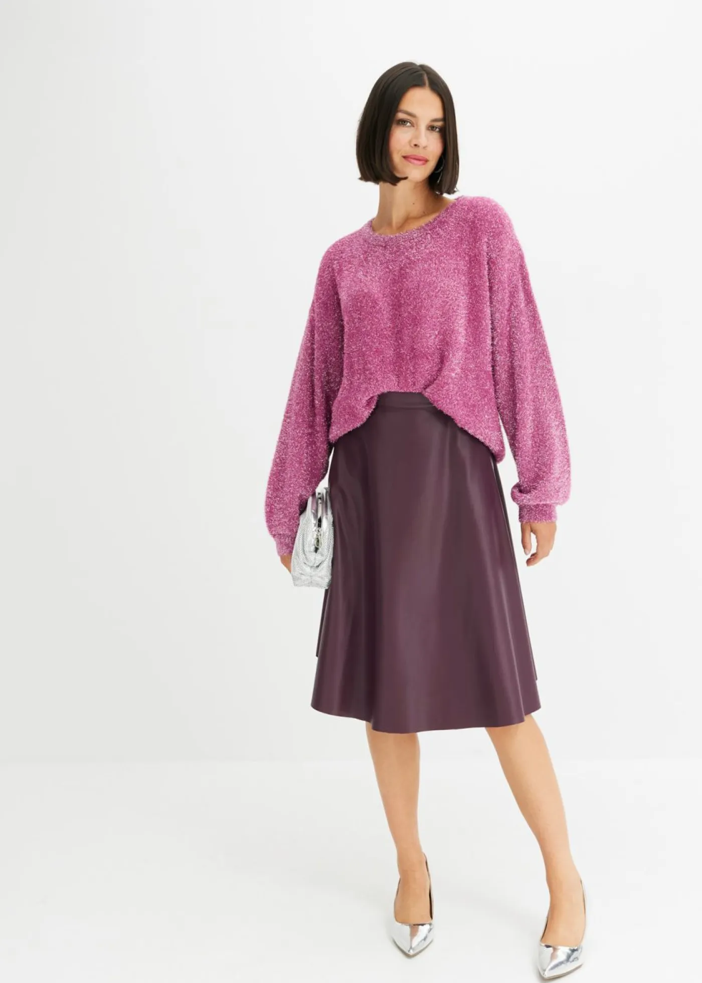 bonprix bonprix Jerséis|Ropa De Punto>Jersey de punto fino orquídea púrpura-plata