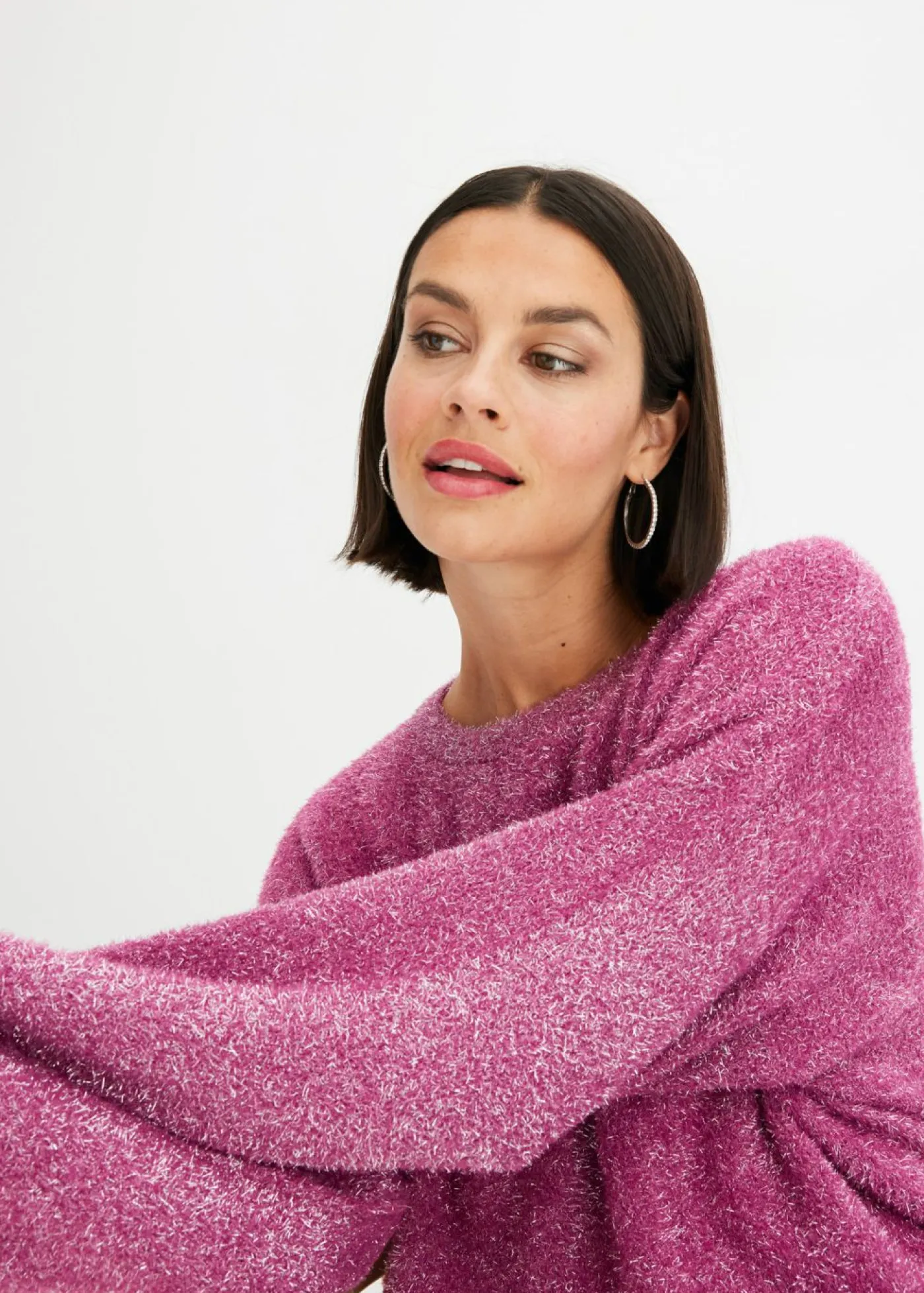 bonprix bonprix Jerséis|Ropa De Punto>Jersey de punto fino orquídea púrpura-plata