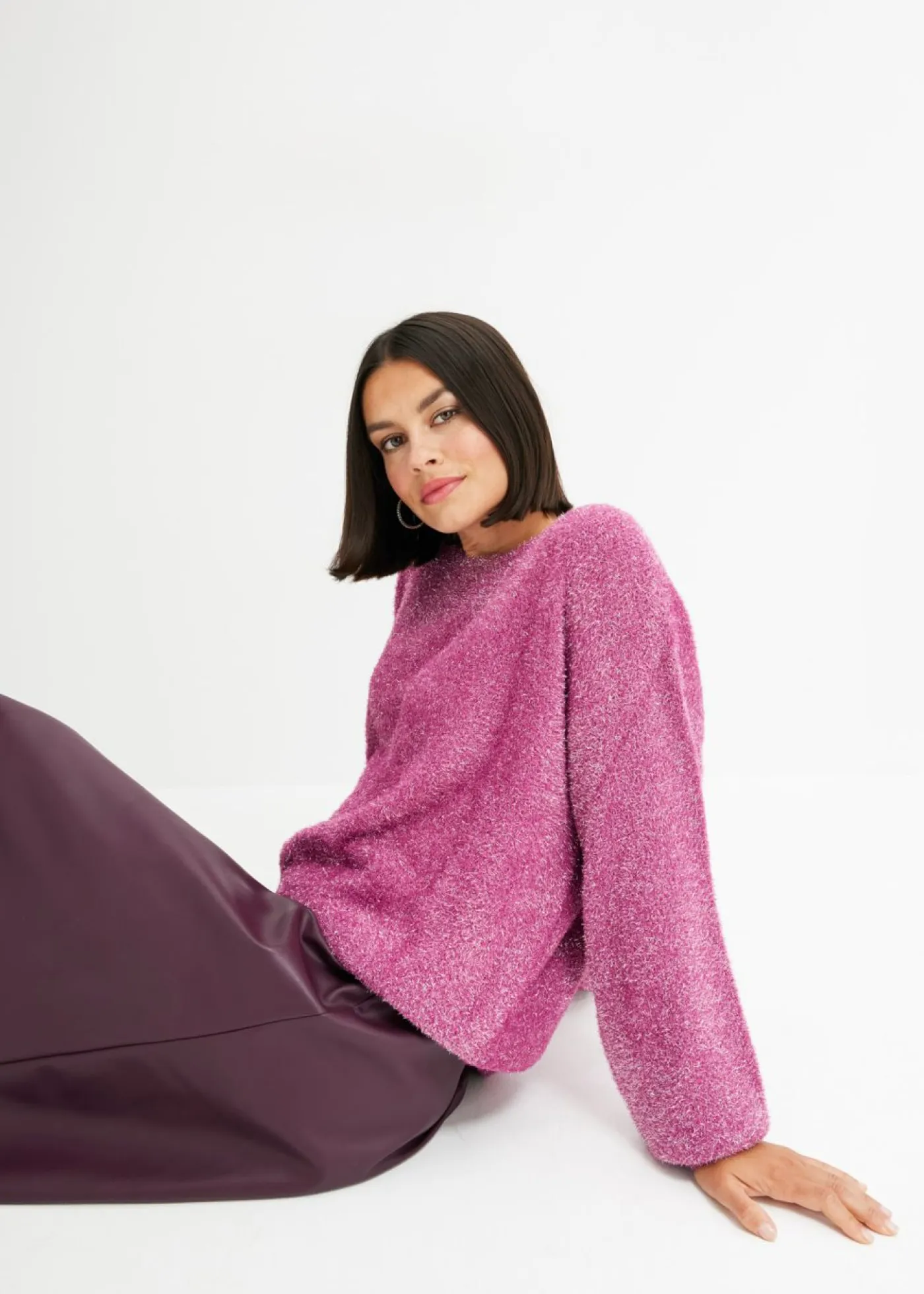 bonprix bonprix Jerséis|Ropa De Punto>Jersey de punto fino orquídea púrpura-plata