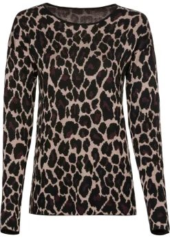 bonprix bonprix Jerséis|Ropa De Punto>Jersey de punto fino estampado leo beige