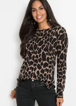 bonprix bonprix Jerséis|Ropa De Punto>Jersey de punto fino estampado leo beige