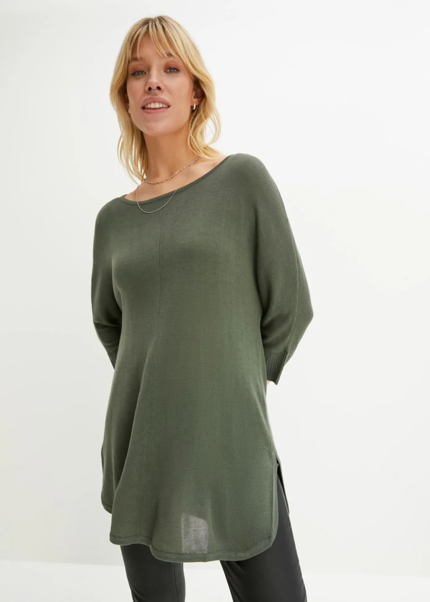 bonprix bonprix Jerséis|Ropa De Punto>Jersey de punto fino con mangas 3/4 Verde eucalipto