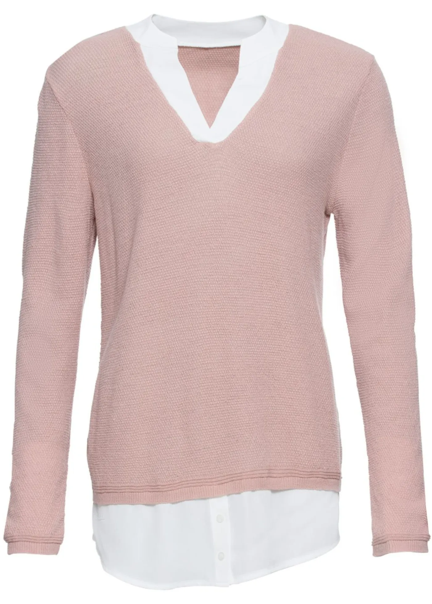 bonprix bonprix Jerséis|Ropa De Punto>Jersey de punto fino con inserto de blusa Rosa-blanco