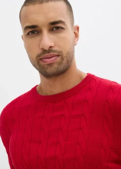 Hombre bonprix bonprix Jersey de punto fino con patrón trenzado de suave mezcla de algodón, slim fit