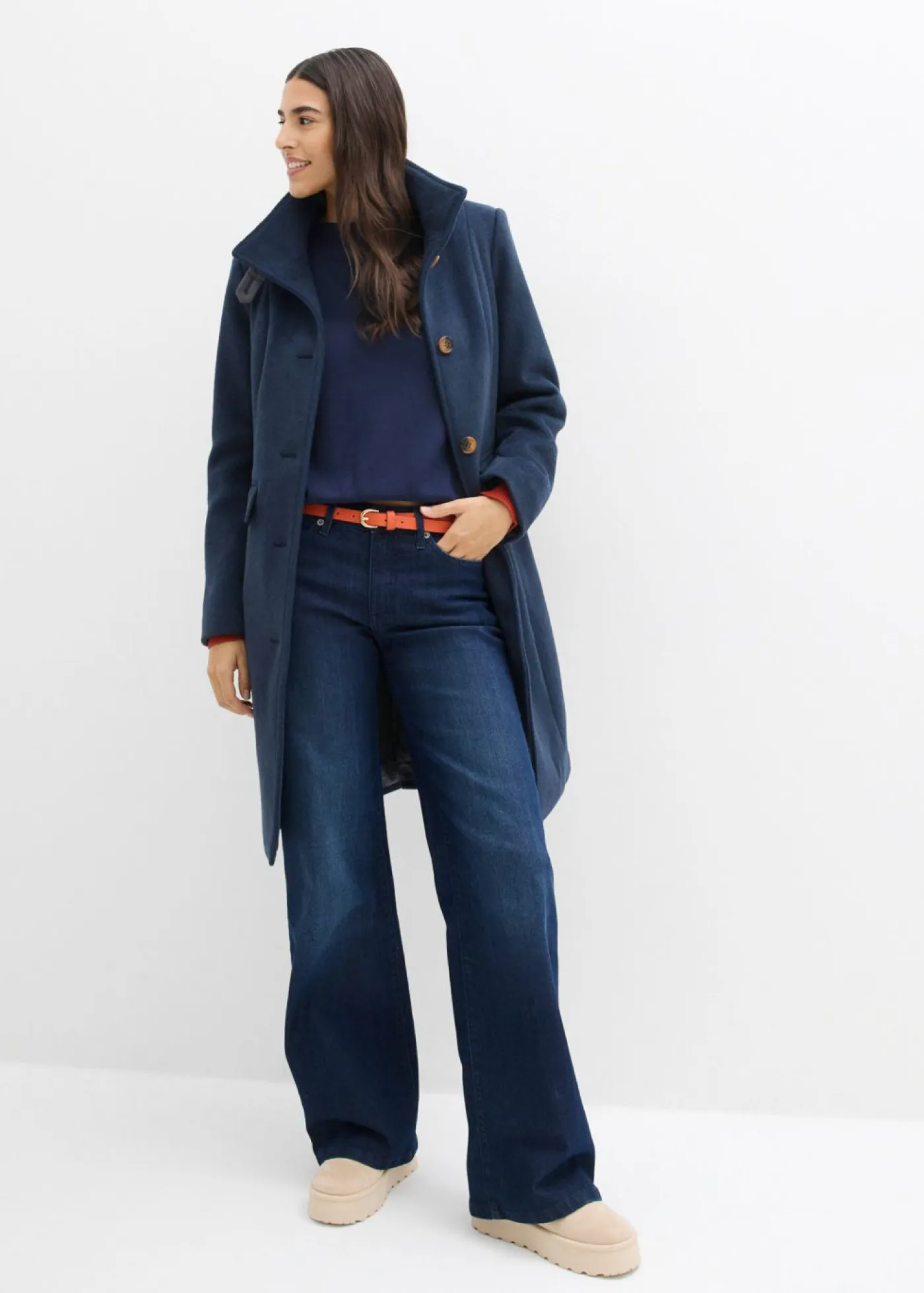 bonprix bonprix Jerséis|Ropa De Punto>Jersey de punto fino con mangas raglán beige natural-azul marino-té rojo