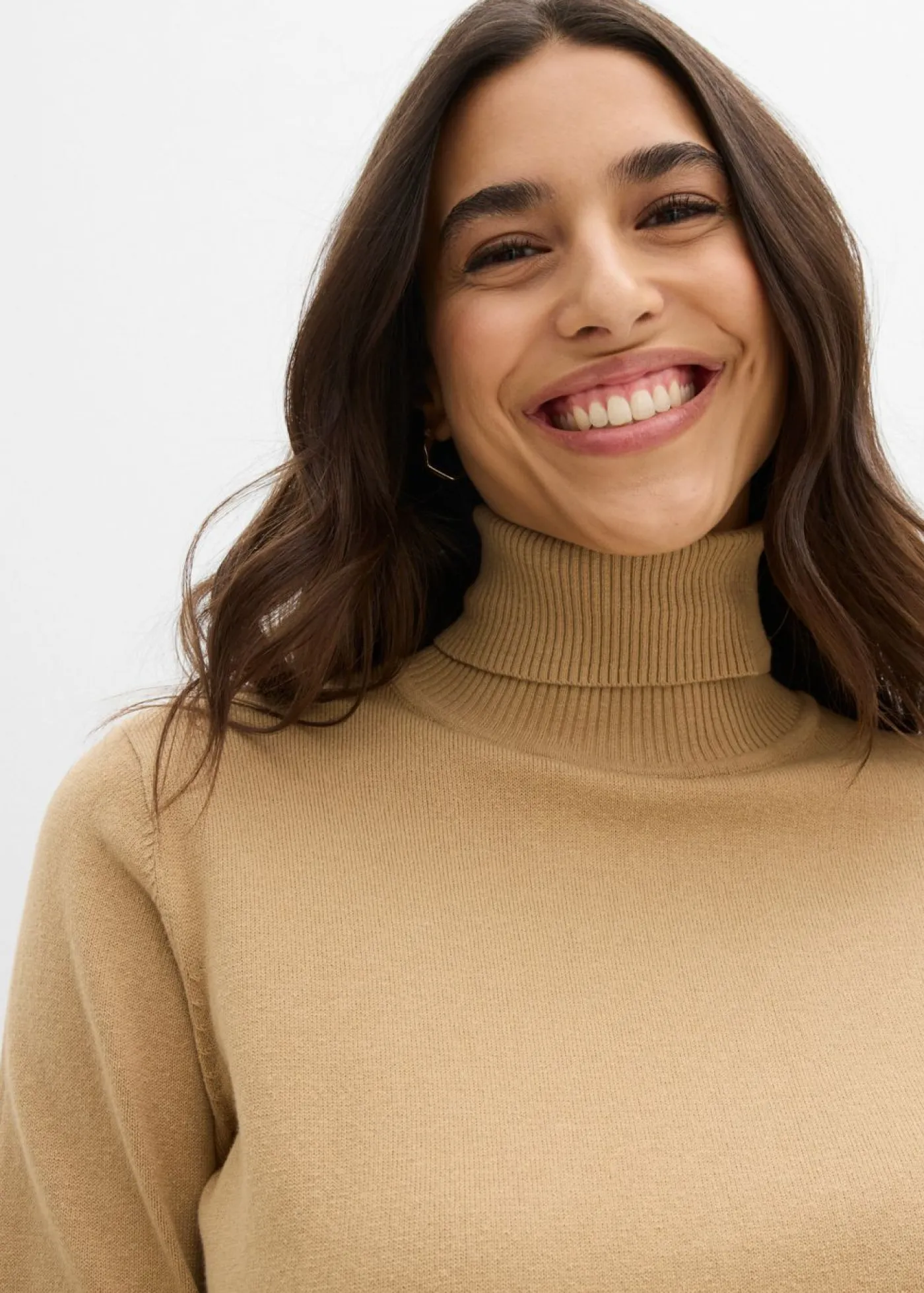 bonprix bonprix Básicos|Jerséis>Jersey de punto fino con cuello alto Caqui claro