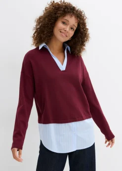 Mujer bonprix bonprix Jersey de punto fino con inserto de blusa