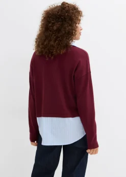 Mujer bonprix bonprix Jersey de punto fino con inserto de blusa