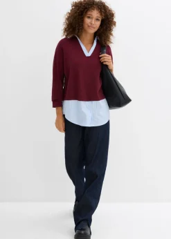 Mujer bonprix bonprix Jersey de punto fino con inserto de blusa