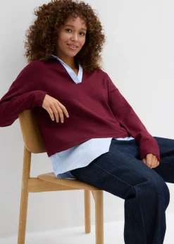 Mujer bonprix bonprix Jersey de punto fino con inserto de blusa