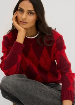 Mujer bonprix bonprix Jersey de punto fino con estampado a cuadros