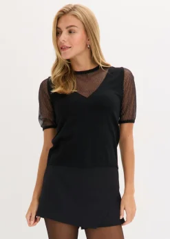 Mujer bonprix bonprix Jersey de punto fino con inserto de malla