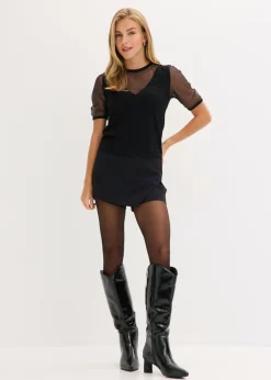 Mujer bonprix bonprix Jersey de punto fino con inserto de malla