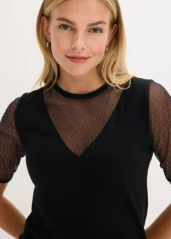 Mujer bonprix bonprix Jersey de punto fino con inserto de malla