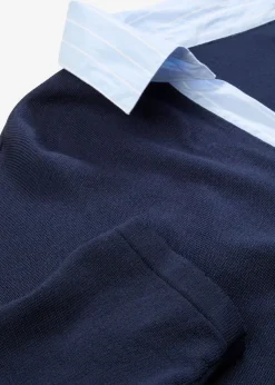 bonprix bonprix Jerséis|Ropa De Punto>Jersey de punto fino con inserto de blusa Azul marino
