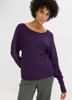 Mujer bonprix bonprix Jersey de punto fino con aplicación de piedras brillantes