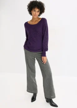 Mujer bonprix bonprix Jersey de punto fino con aplicación de piedras brillantes