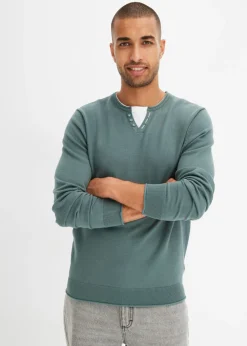 bonprix bonprix Básicos En Rebajas|Jerséis Y Cárdigans>Jersey de punto fino con aspecto 2 en 1 de suave mezcla de algodón Verde grisáceo