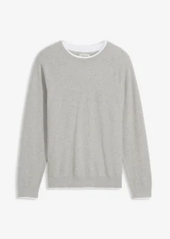 bonprix bonprix Jerséis Y Cárdigans>Jersey de punto fino con cuello doble Gris claro jaspeado