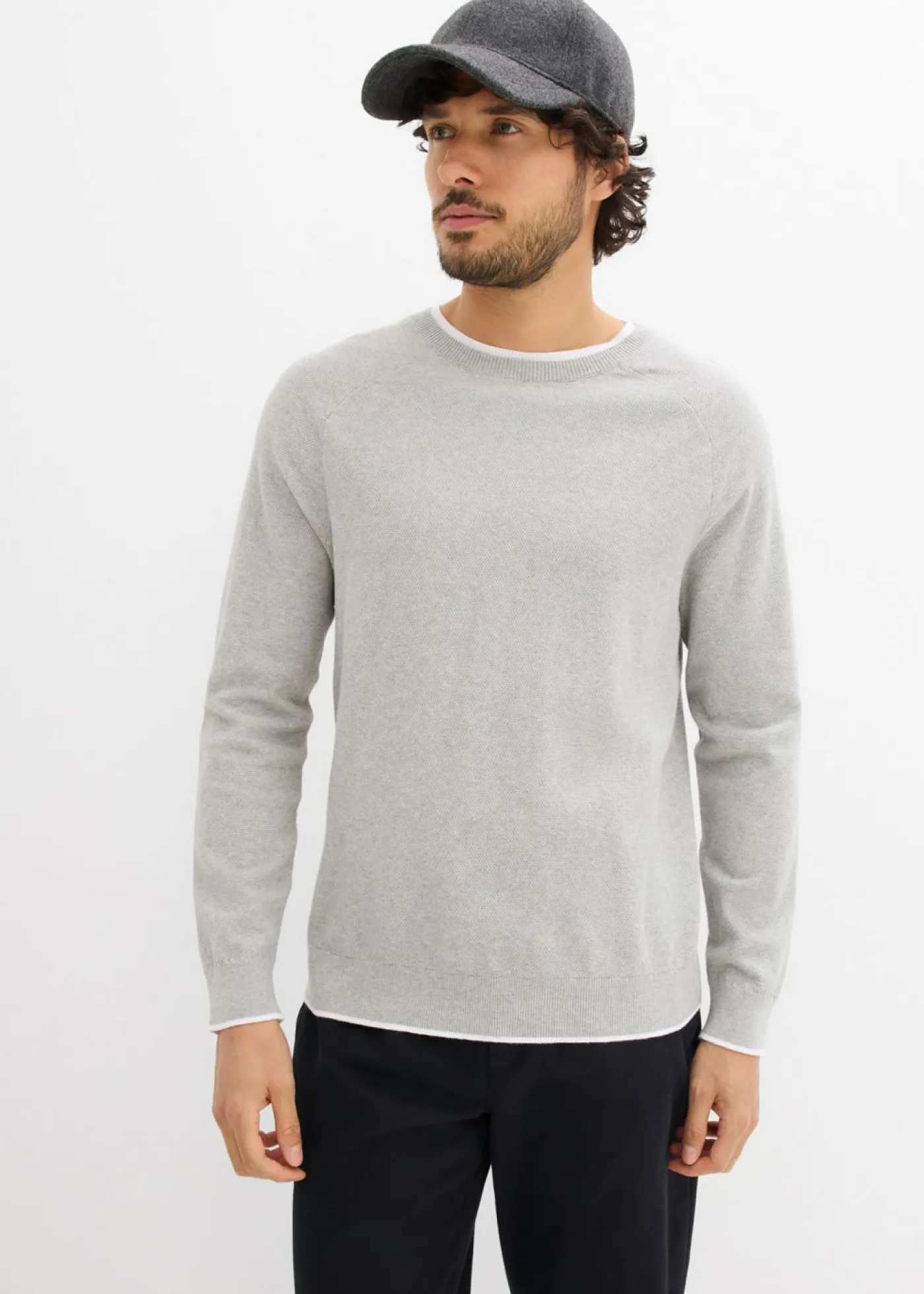 bonprix bonprix Jerséis Y Cárdigans>Jersey de punto fino con cuello doble Gris claro jaspeado