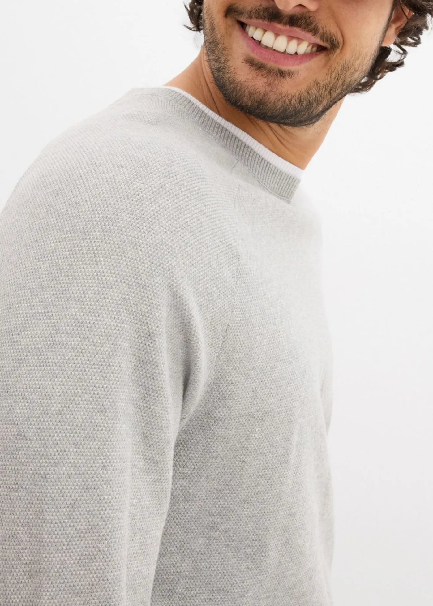 bonprix bonprix Jerséis Y Cárdigans>Jersey de punto fino con cuello doble Gris claro jaspeado