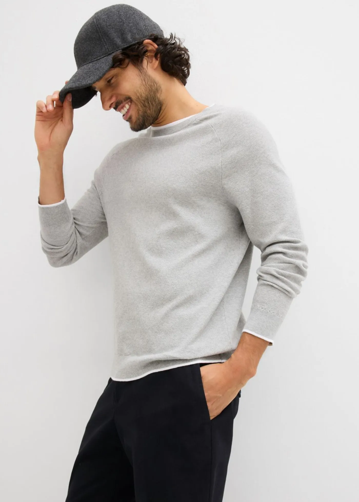 bonprix bonprix Jerséis Y Cárdigans>Jersey de punto fino con cuello doble Gris claro jaspeado