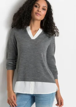 Mujer bonprix bonprix Jersey de punto fino con inserto de blusa