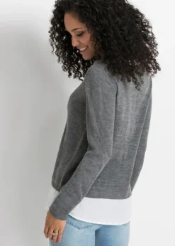 Mujer bonprix bonprix Jersey de punto fino con inserto de blusa