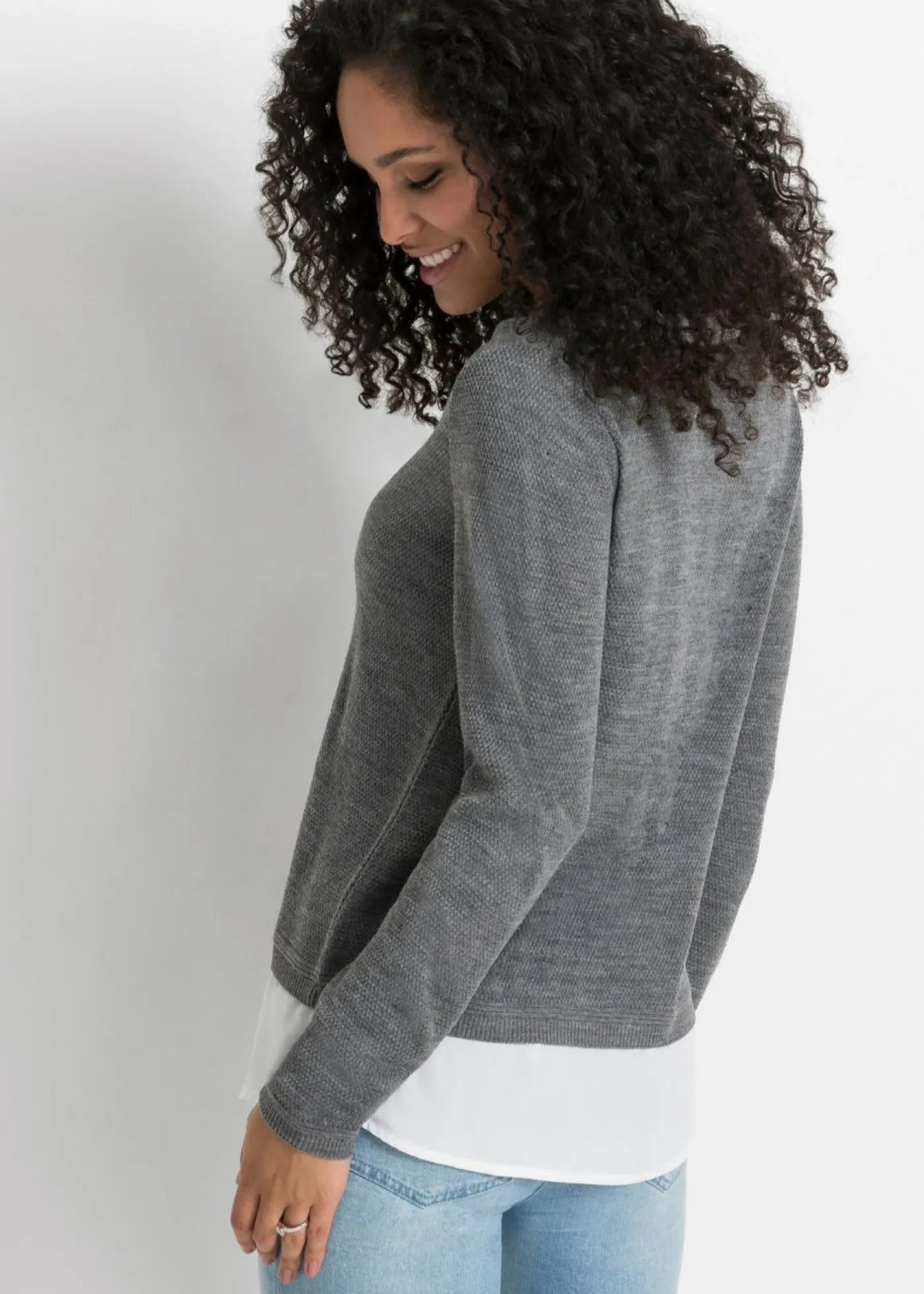 Mujer bonprix bonprix Jersey de punto fino con inserto de blusa