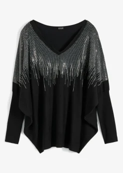 bonprix bonprix Jerséis|Ropa De Punto>Jersey de punto fino con aplicación de piedras brillantes Negro