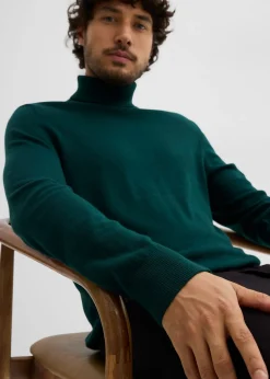 Hombre bonprix bonprix Jersey de punto fino con lana merina de calidad con cuello vuelto y corte ajustado
