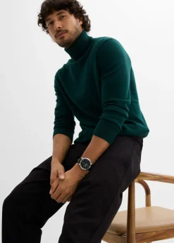 Hombre bonprix bonprix Jersey de punto fino con lana merina de calidad con cuello vuelto y corte ajustado