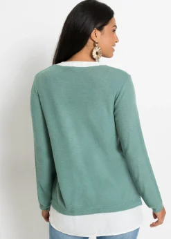 Mujer bonprix bonprix Jersey de punto fino con inserto de blusa