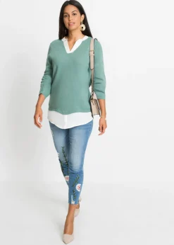 Mujer bonprix bonprix Jersey de punto fino con inserto de blusa