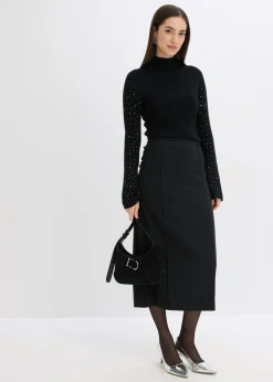 Mujer bonprix bonprix Jersey de punto fino con mangas acampanadas decoradas