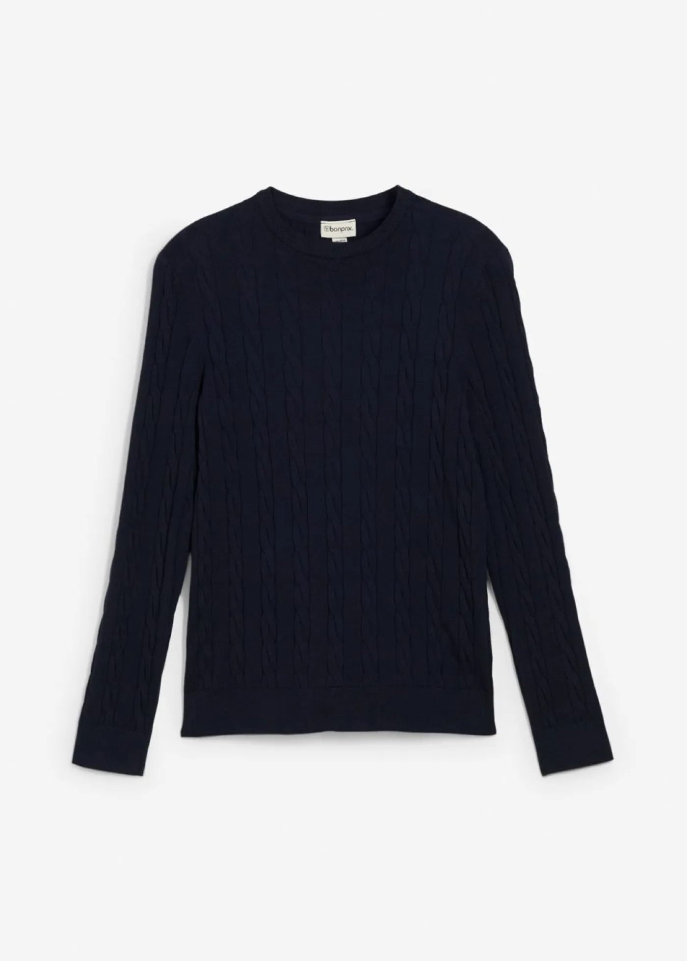 Hombre bonprix bonprix Jersey de punto fino con patrón trenzado de suave mezcla de algodón, slim fit