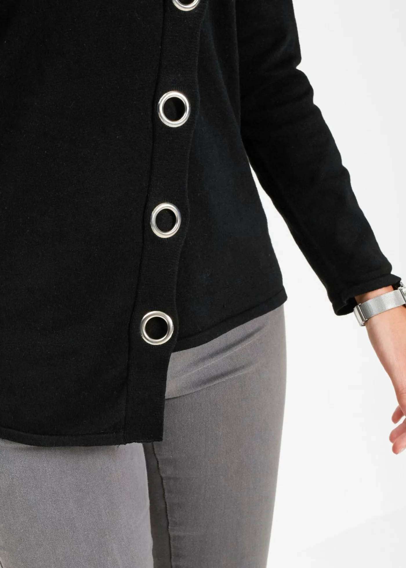 Mujer bonprix bonprix Jersey de punto fino con detalles de tachuelas