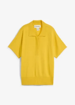 Mujer bonprix bonprix Jersey de punto fino con contenido de seda y cuello tipo polo
