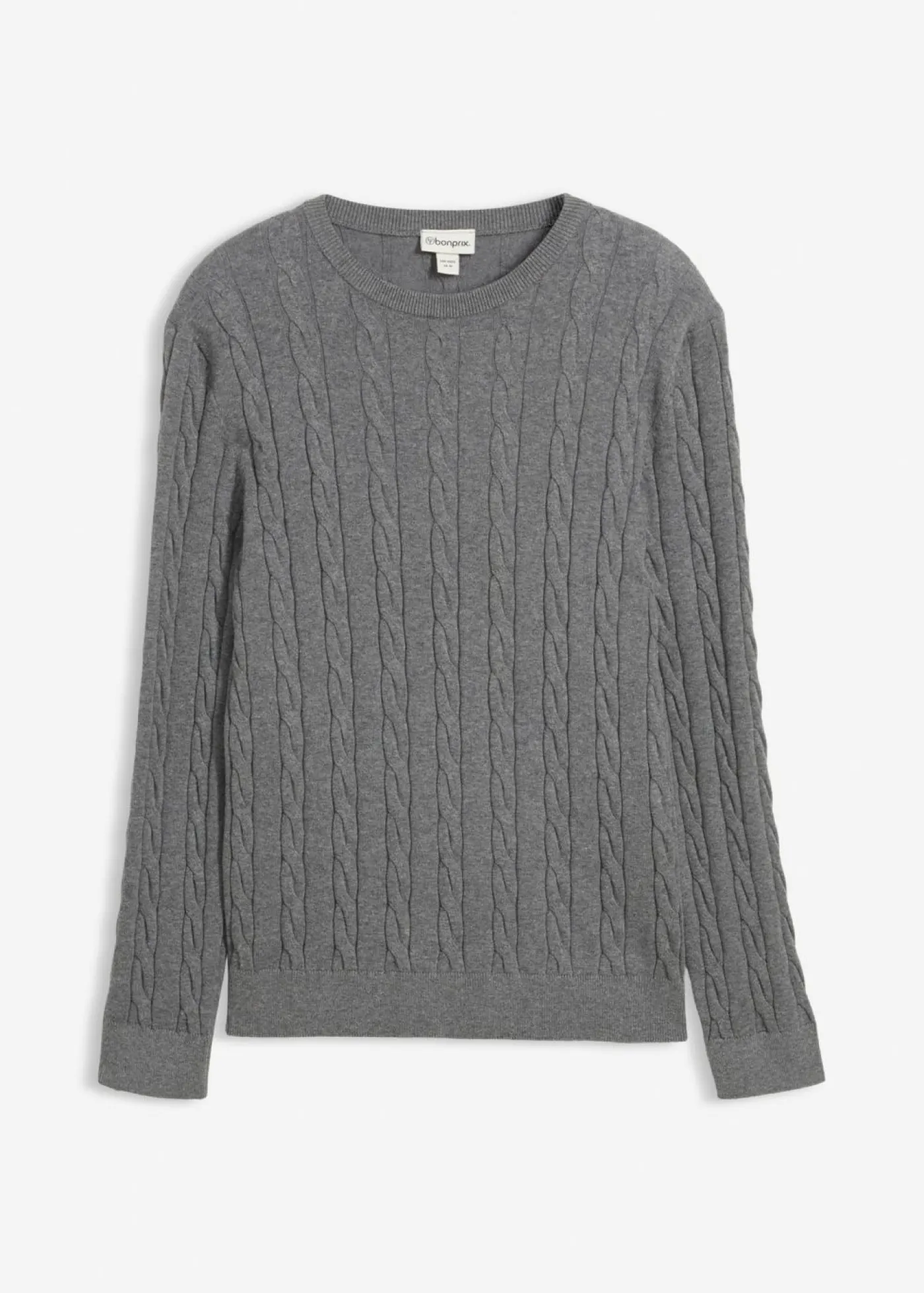 bonprix bonprix Jerséis Y Cárdigans>Jersey de punto fino con patrón trenzado de suave mezcla de algodón, slim fit Gris jaspeado