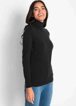 bonprix bonprix Básicos|Jerséis>Jersey de punto fino con cuello alto Negro