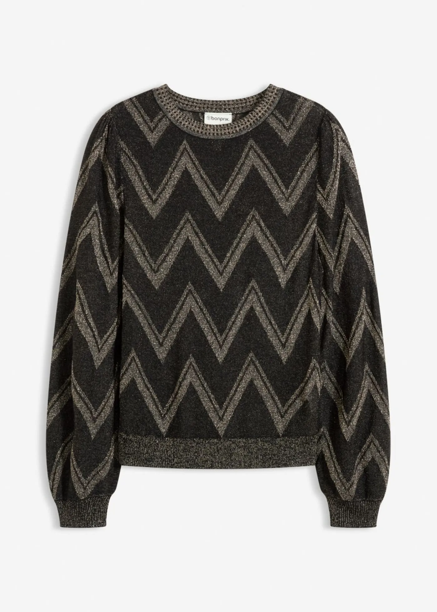 bonprix bonprix Jerséis|Ropa De Punto>Jersey de punto fino con efecto brillante Negro-oro