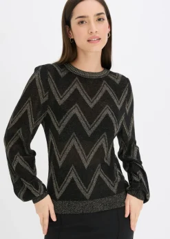 bonprix bonprix Jerséis|Ropa De Punto>Jersey de punto fino con efecto brillante Negro-oro
