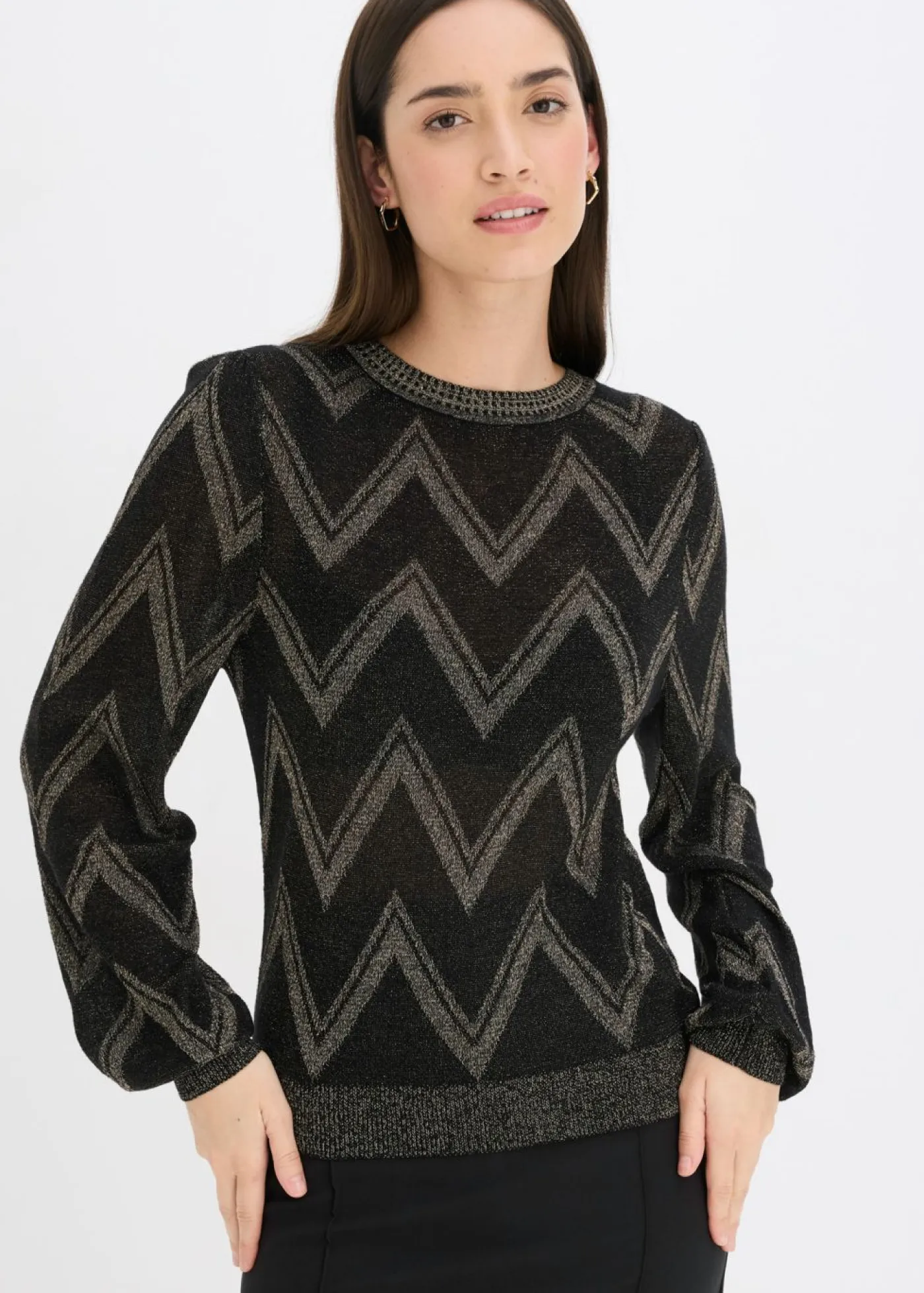 bonprix bonprix Jerséis|Ropa De Punto>Jersey de punto fino con efecto brillante Negro-oro