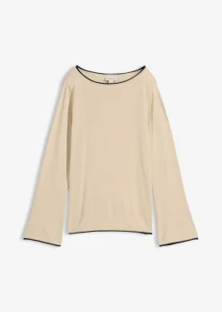 bonprix bonprix Jerséis|Ropa De Punto>Jersey de punto fino de mezcla de algodón arena claro-azul marino